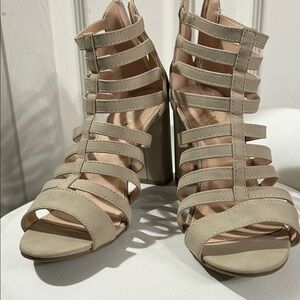 Elegant Beige Strappy Women's Heels